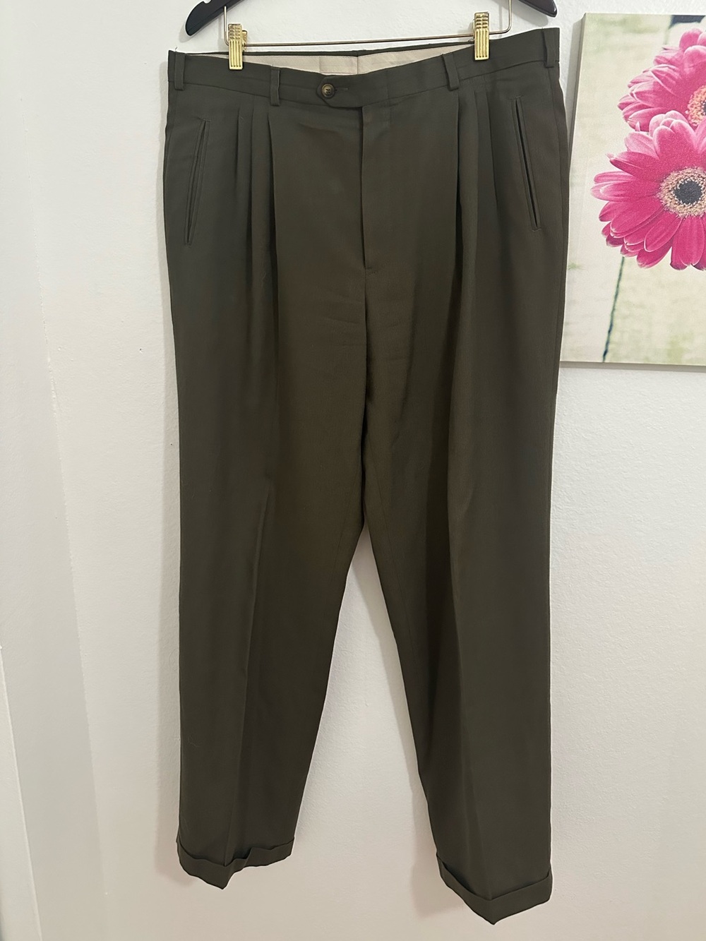 Yves Saint Laurent Men's Olive Dress Trousers